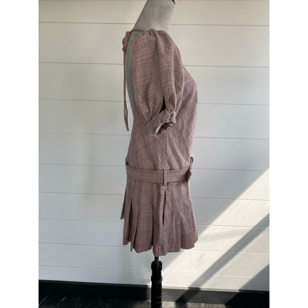 Free People Sevi Plaid Mini Dress Puff Sleeve Grey and Pink Combo Size M NWOT - Picture 7 of 12